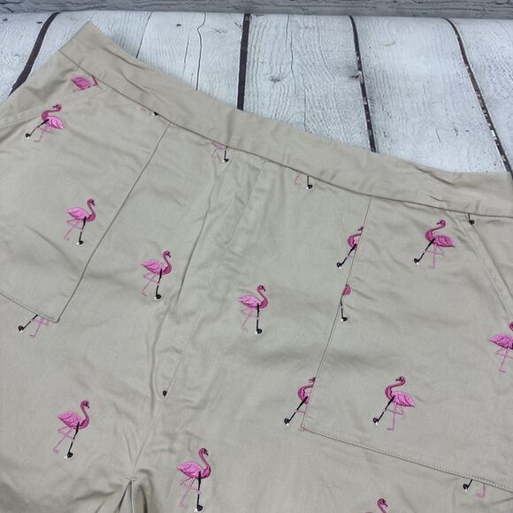 Lilly Pulitzer Beige Embroidered Pink Flamingo Skirt Skort W/Pockets Golf Sz 10 - Picture 1 of 9